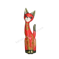 Wood Cat Painted Red Black Gold 40 cm