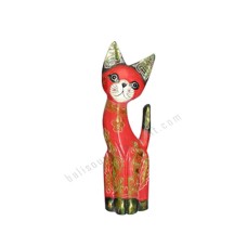 Wood Cat Painted Red Black Gold 30 cm