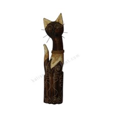 Wood Cat Mustache Antique Brown 60 cm