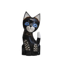 Wood Dwarf Cat Black Carved White 30 cm