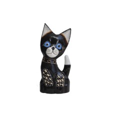 Wood Dwarf Cat Black Carved White 25 cm