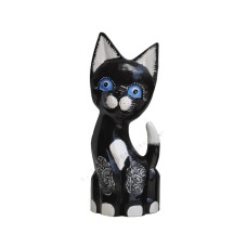 Wood Dwarf Cat Black White Antique 35 cm