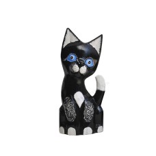 Wood Dwarf Cat Black White Antique 30 cm