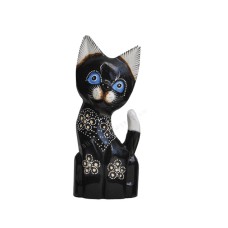 Wood Dwarf Cat Black White Flower 30 cm