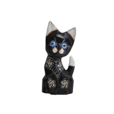 Wood Dwarf Cat Black White Flower 25 cm