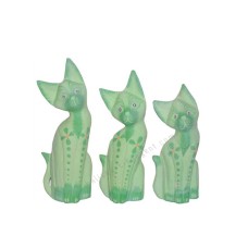 Wood Cat Light Green Flower Set of 3