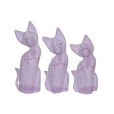 Wood Cat Light Purple Flower Set of 3