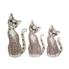 Wood Cat Brown White Wash Set of 3