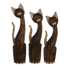 Wood Cat Brown Striped Tail Set of 3