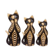 Wood Cat Black Brown Closed Mouth Set of 3