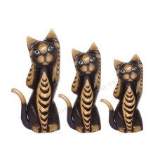 Wood Cat Black Brown Closed Ears Set of 3