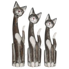 Wood Cat Painted Grey White Wash Set of 3