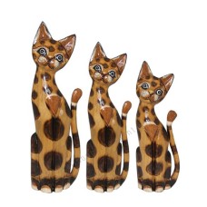 Wood Cat Painted Brown Big Dots Set of 3