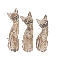 Wood Cat White Wash Golden Rattan Set of 3