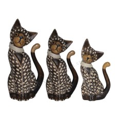 Wood Cat Dark Brown With Rattan Set of 3