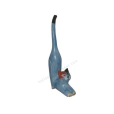 Wood Cat Stretching Black Brown Ears 25 cm