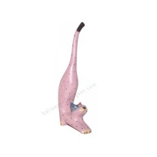 Wood Cat Stretching Light Pink Dots 25 cm