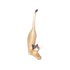 Wood Cat Stretching Brown Black Ears 25 cm