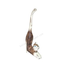 Wood Cat Stretching Brown White Wash 25 cm