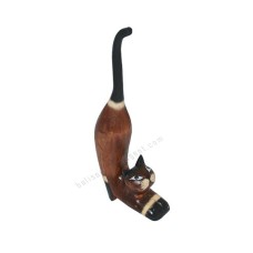 Wood Cat Stretching Brown Black 25 cm