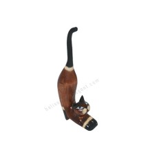 Wood Cat Stretching Brown Black 20 cm