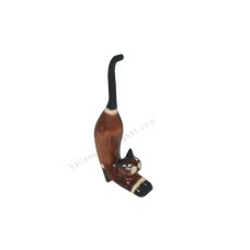 Wood Cat Stretching Brown Black 10 cm