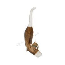 Wood Cat Stretching Brown White 25 cm