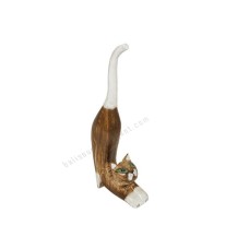 Wood Cat Stretching Brown White 20 cm