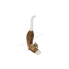 Wood Cat Stretching Brown White 10 cm