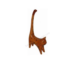 Wood Cat Long Tail Brown Dots 20 cm