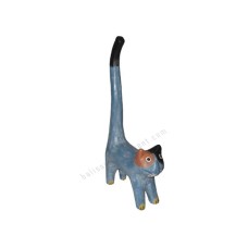 Wood Cat Long Tail Black Brown Ears 20 cm