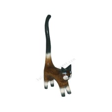 Wood Cat Long Tail Brown Black 20 cm