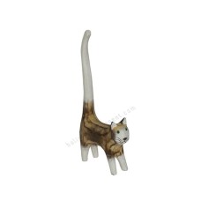 Wood Cat Long Tail Brown White 20 cm