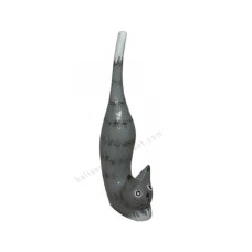 Wood Cat Squatting Grey White 10 cm