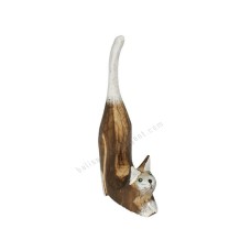 Wood Cat Squatting Burnt White 10 cm