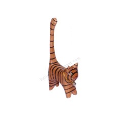 Wood Cat Ring Holder Brown Stripes 10 cm