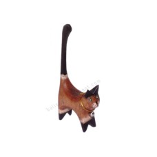 Wood Cat Ring Holder Brown Black 10 cm