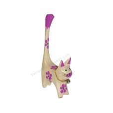 Wood Cat Ring Holder Purple Flowers 10 cm