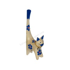 Wood Cat Ring Holder Blue Flowers 10 cm