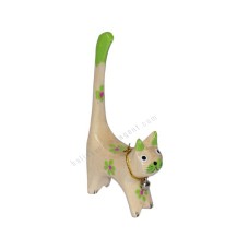 Wood Cat Ring Holder Green Flowers 10 cm