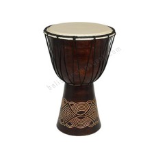 Wood Djembe Dark Brown Carved Motif 50 cm