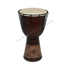 Wood Djembe Dark Brown Carved Motif 60 cm