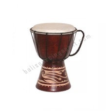 Wood Djembe Dark Brown Carved Leaf 30 cm