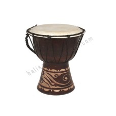 Wood Djembe Dark Brown Carved Leaf 25 cm