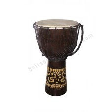 Wood Dark Brown Djembe Carved Leaf 50 cm