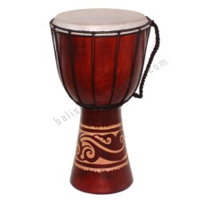 Wood Djembe Brown Carved Leaf 70 cm