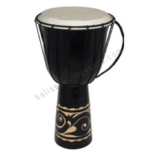 Wood Djembe Black Carved Leaf Motif 70 cm