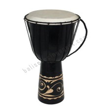 Wood Djembe Black Carved Leaf Motif 60 cm