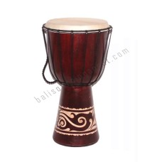 Wood Djembe Dark Brown Carved Leaf 60 cm