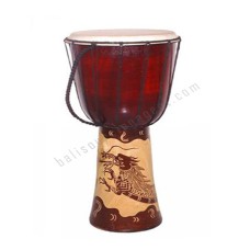 Wood Djembe Brown Carved Dragon 60 cm